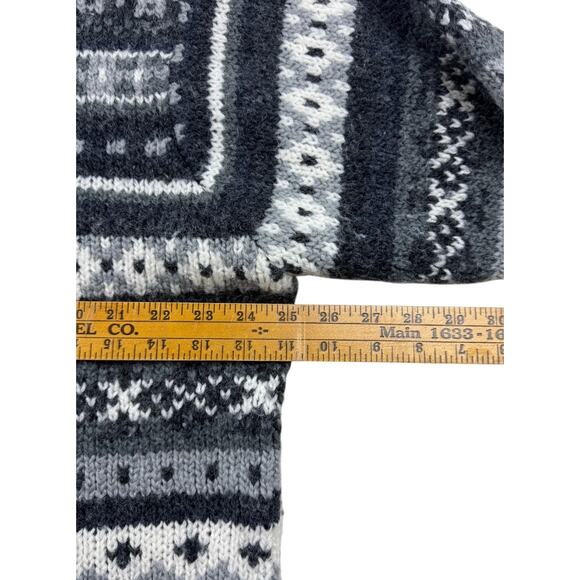 Studio Works Chunky Nordic Sweater Wool Blend 2X Gray Stripe Fair Isle V-Neck - Picture 6 of 8